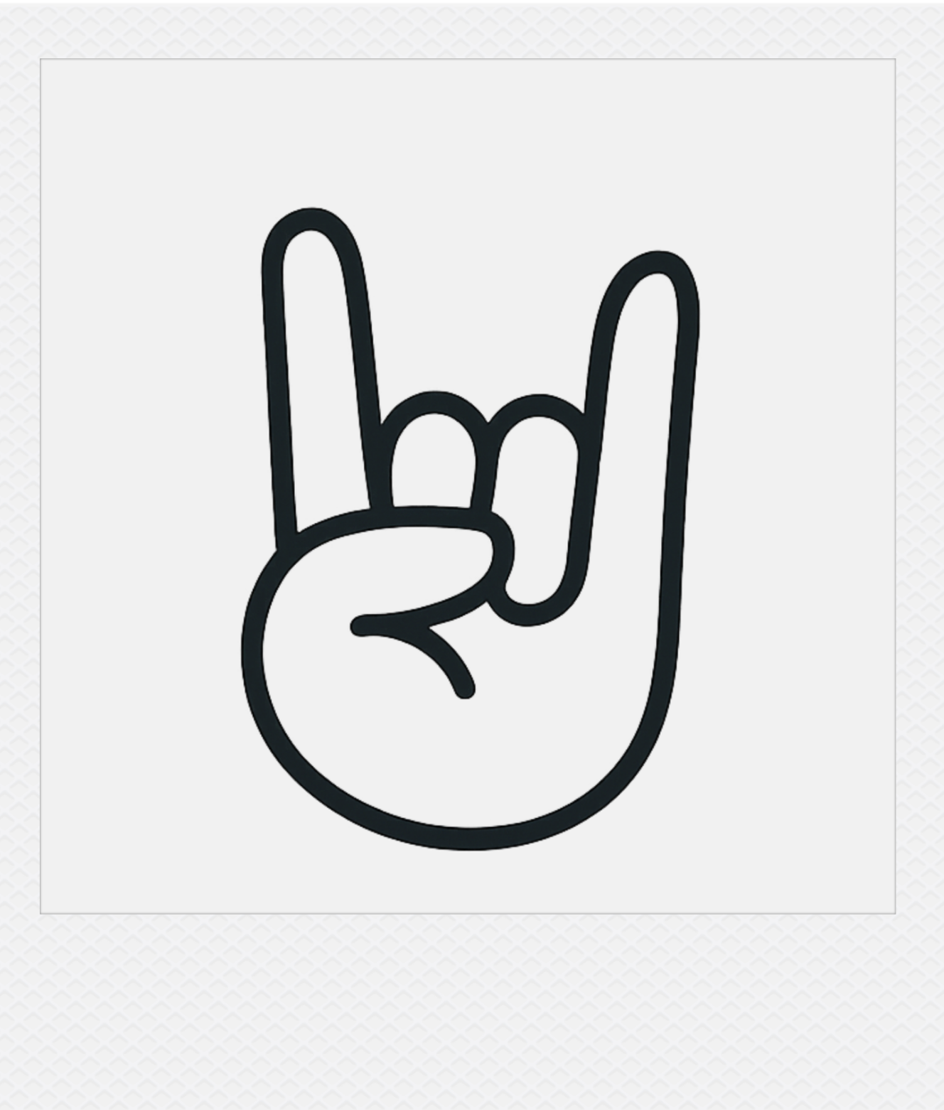 Outline drawing of a hand making the rock and roll sign with the index and pinky fingers extended and the thumb holding down the middle and ring fingers.