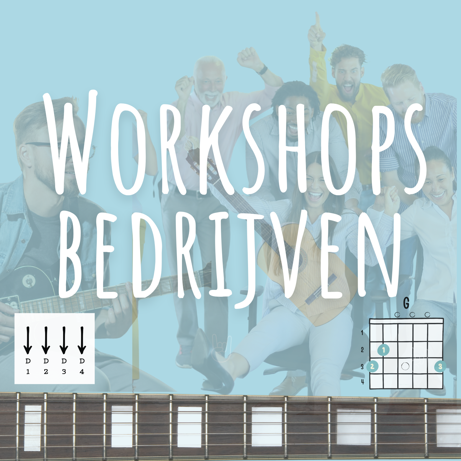 Gitaarles, bedrijven, teambuilding, leer gitaar, snel