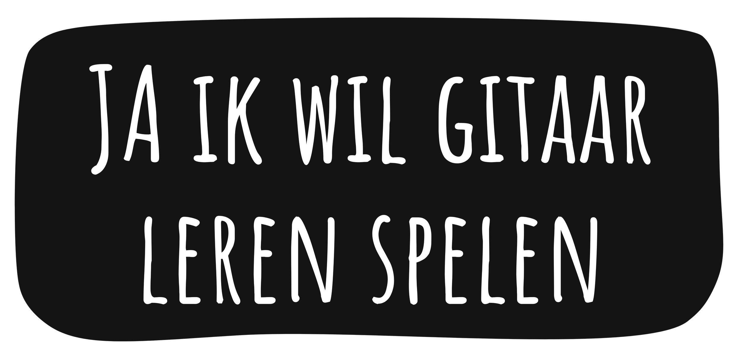 Black background with white handwritten-style text in Dutch that reads "JAK WIL GITAR LEREN SPIELEN".