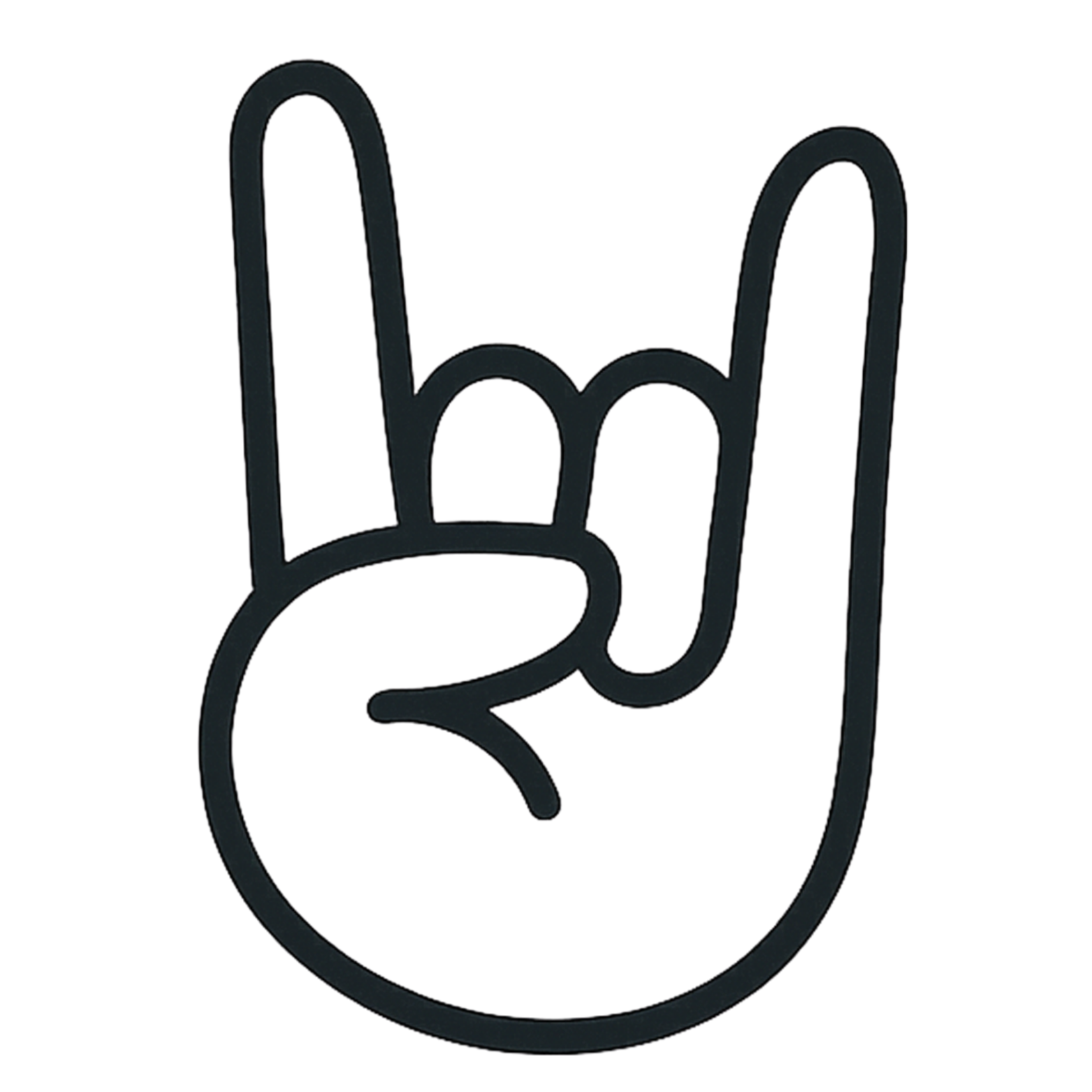 Neon sign of the hand gesture known as the 'rock on' or 'horns' symbol, with the index and pinky fingers raised and the thumb holding down the other fingers.