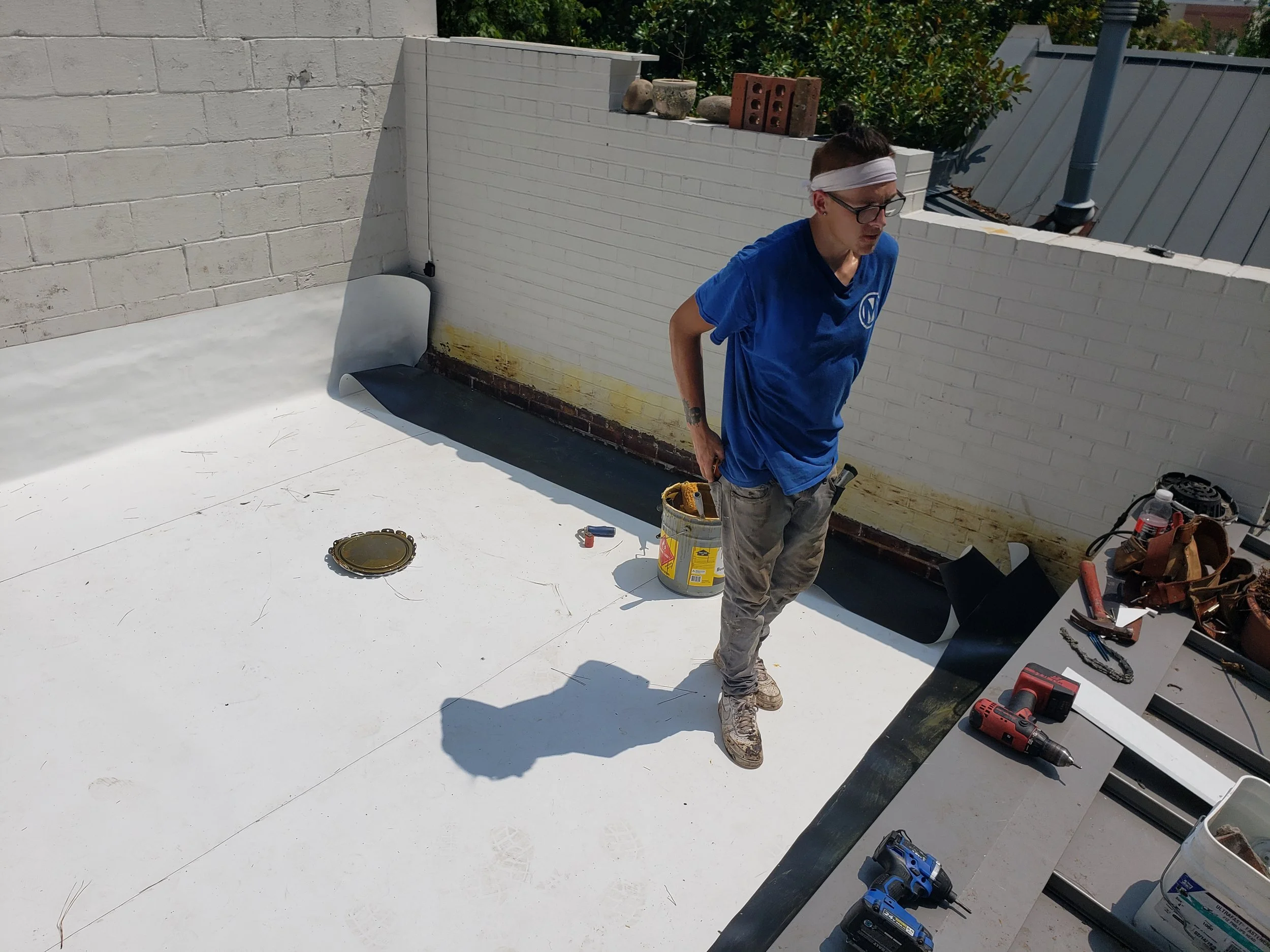 Finishing up a flat tpo white 60mil roof replacement in Norfolk Virginia.