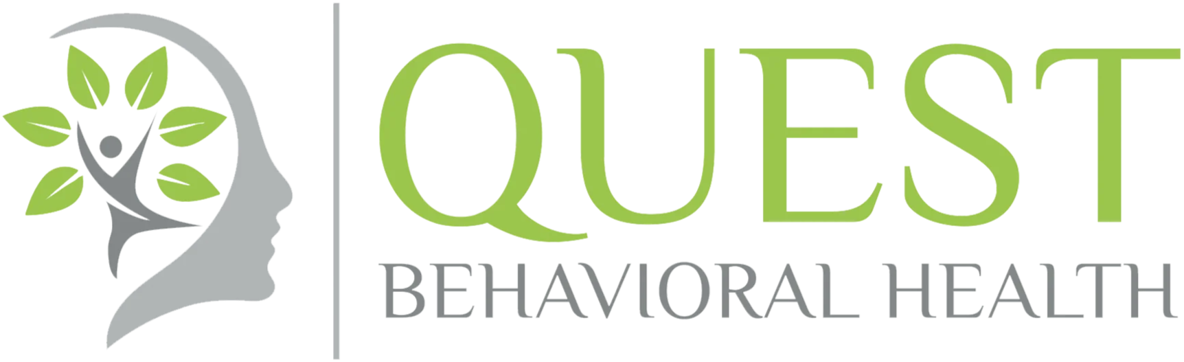 The logo of Quest Behavioral Health insurance, featuring a silhouette of a person's head with a tree and leaves inside it.