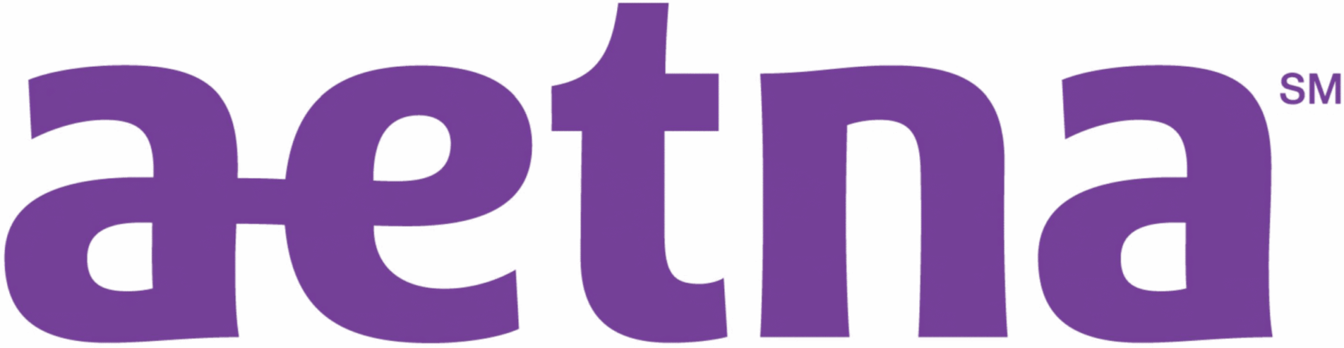 Purple logo of 'Aetna' Insurance with the company's name in lowercase letters