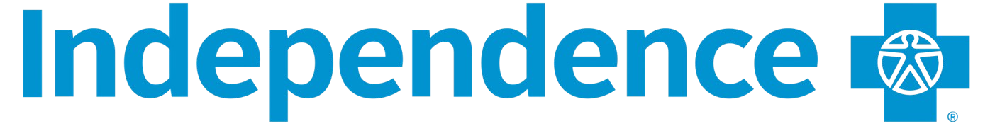 The logo of Independence insurance, with a logo of a blue cross next to it.