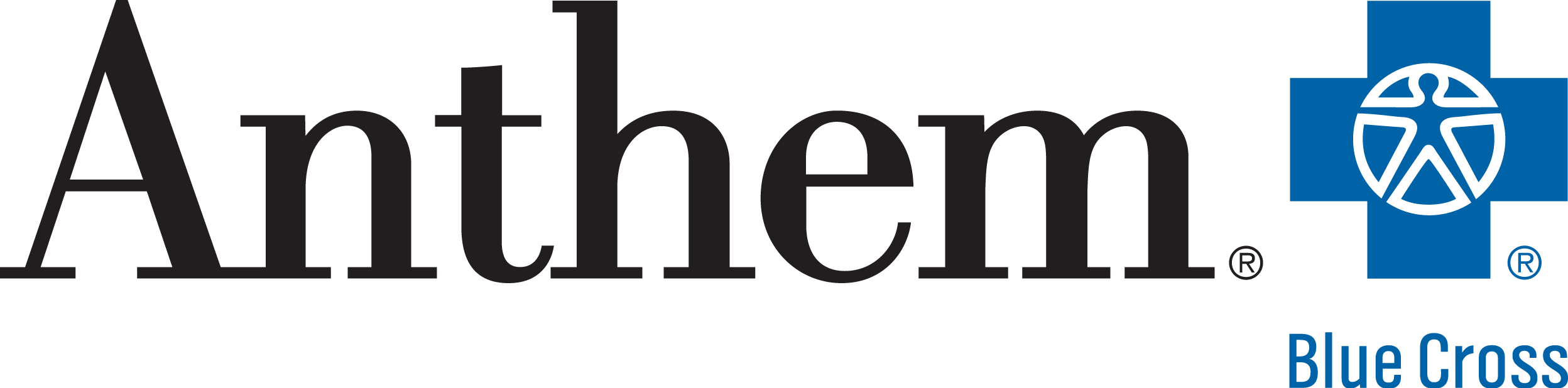 The logo of Anthem Blue Cross, featuring a blue cross with a circular peace symbol inside, and the words "Anthem" in black and "Blue Cross" in blue.