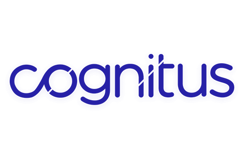 Cognitus logo with stylized blue and white font on a black background.
