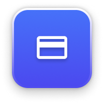 A blue icon with a white credit card illustration in the center.