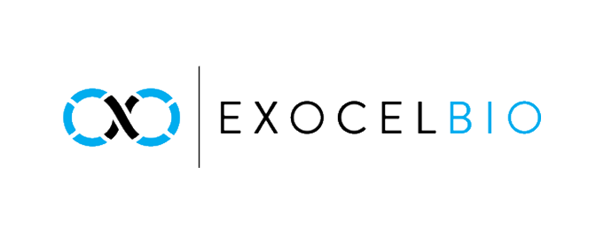 Logo of Exocel Bio, featuring stylized circular design resembling interconnected links or molecules.