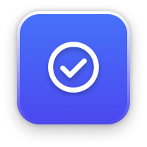 Blue square app icon with a white checkmark in a circle