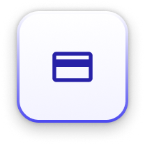 A digital icon of a credit card with a blue outline on a white background.