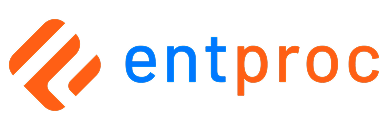 entproc logo with orange and blue text and icon on a black background