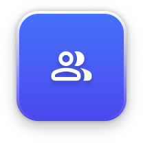 Blue social media icon with white outline of two people.
