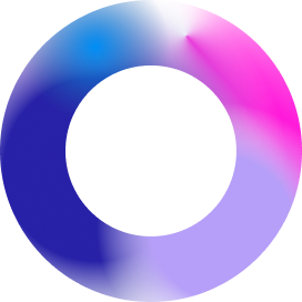 A colorful abstract circular design with shades of blue, pink, and purple.