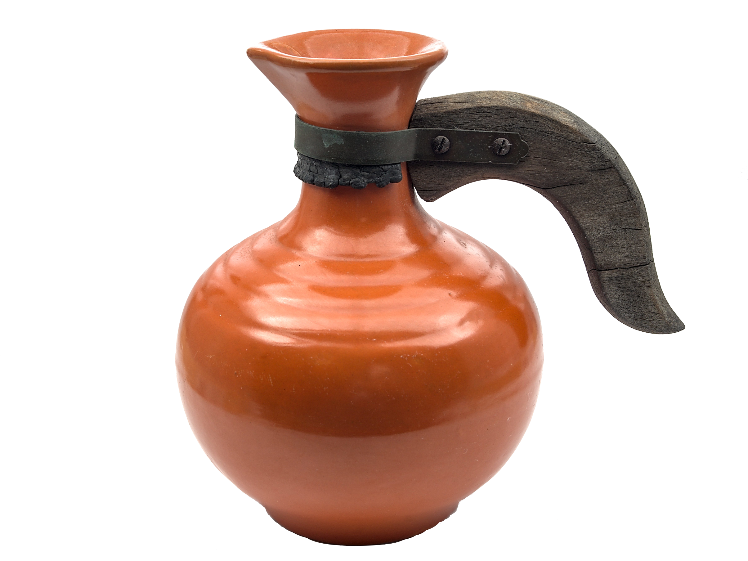 Uranium Colored clay pitcherl with wood handle