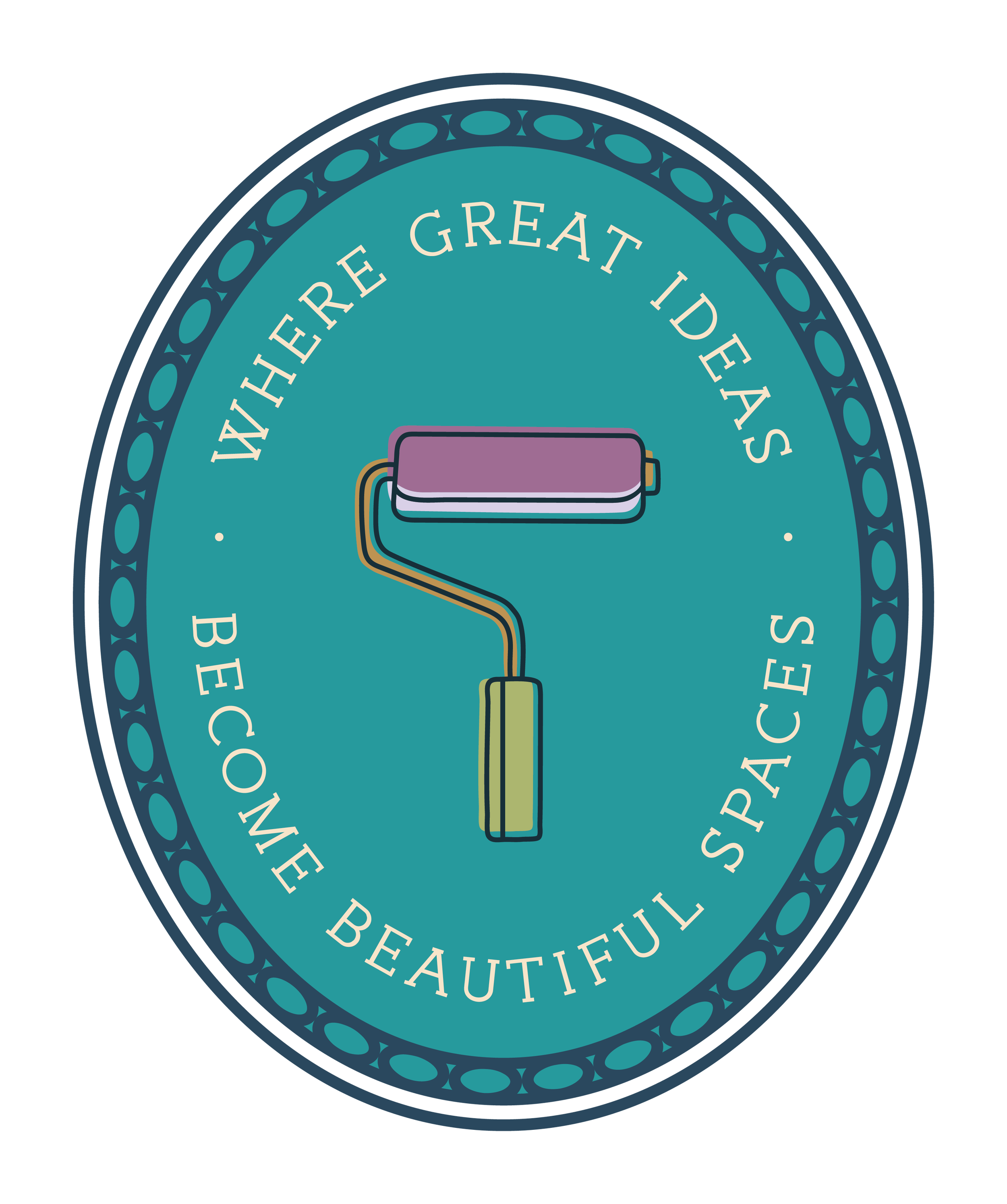 Branded turquoise circular submark for The List, representing professional house painting services in Minneapolis.