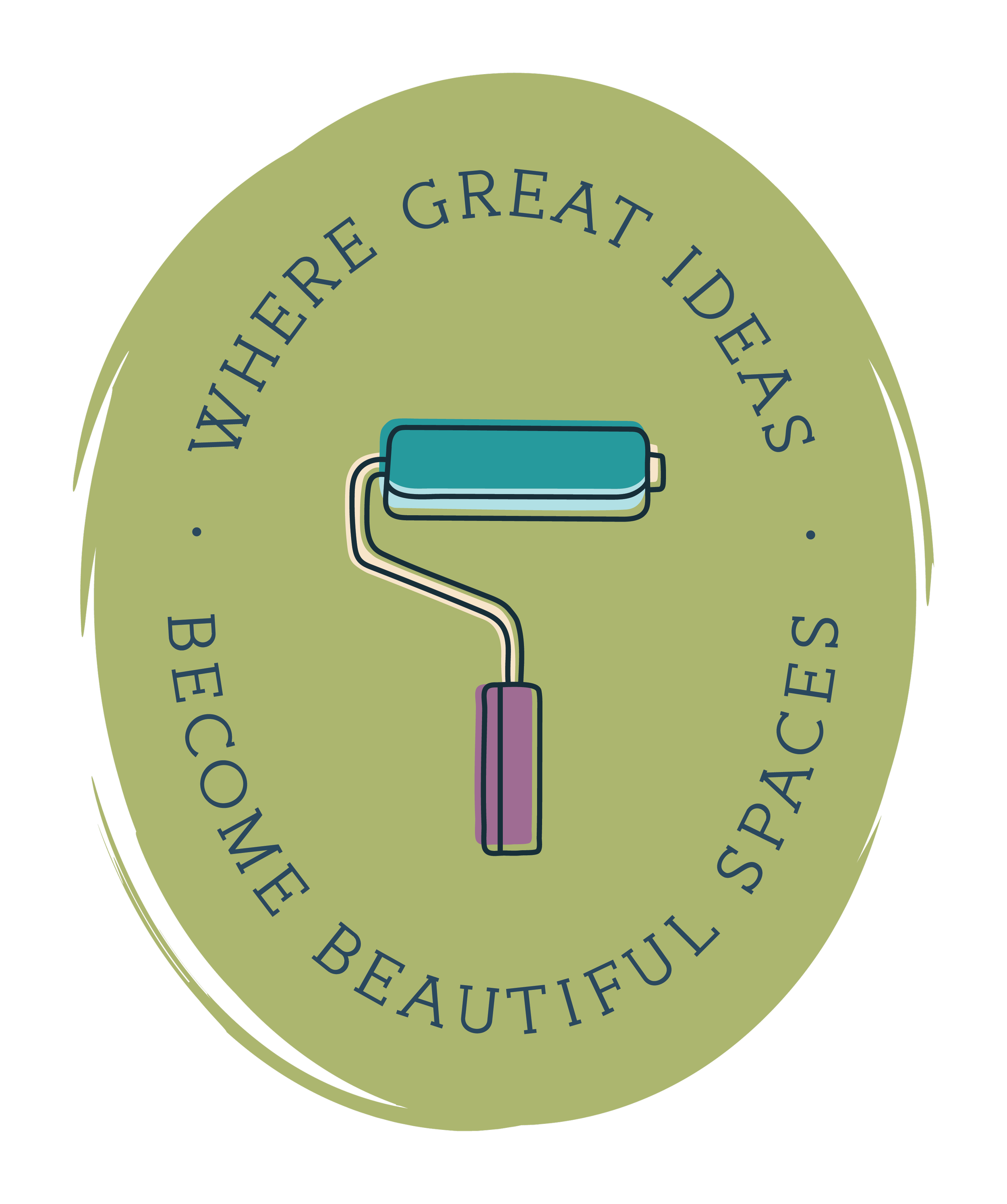 Circular green branding submark for The List featuring a paint roller icon and the text "Where great ideas become beautiful spaces," representing professional painting contractors in Minneapolis.
