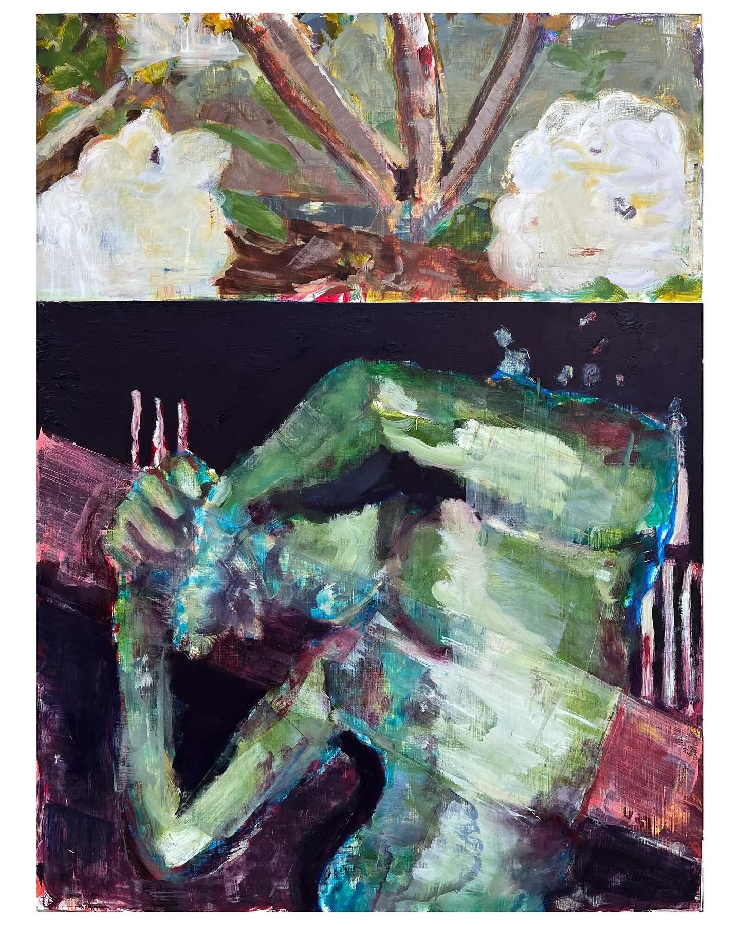 Marie Laurencin&rsquo;s Grave / Meditation with Arms (after Rodin, ca. 1885-1900)
2024
Oil on Masonite
48 1/8 x 36 1/8 in.