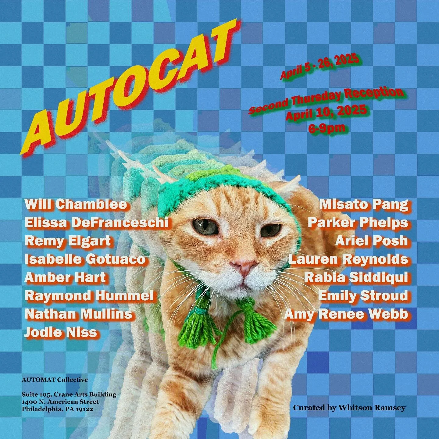 Introducing: AUTOCAT, a cat-themed group show at @automat_collective featuring the work of 15 artists, exploring all things feline.

AUTOCAT will be on view April 5-26, 2025 with an opening reception on April 10 from 6-9pm during @cranearts Second Th