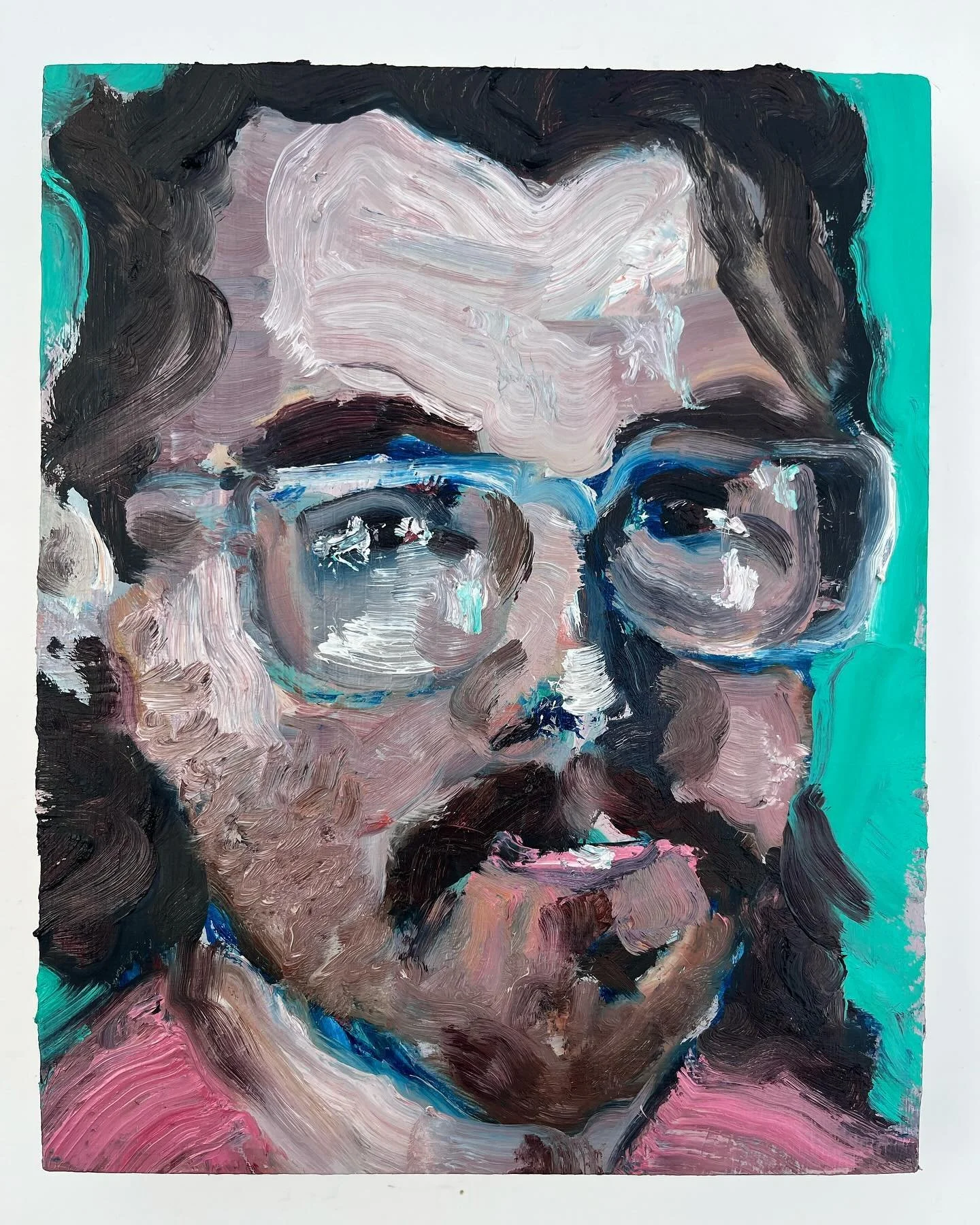 Self Portrait
2024
Oil on panel 
10 x 8 in
_
Painted over an unfinished piece for 2022 as a quick ice breaker in the studio the other day.
