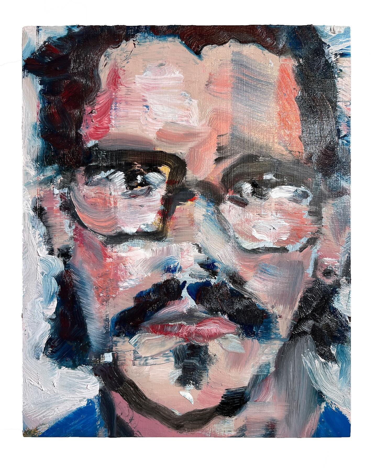 Self Portrait 
2024 
Oil on panel 
10 x 8 in
_
Quick painting, painted over a piece from 2022 as a brush cleaning exercise. No Polaroid source image. Just vibes. Also Nirvana.