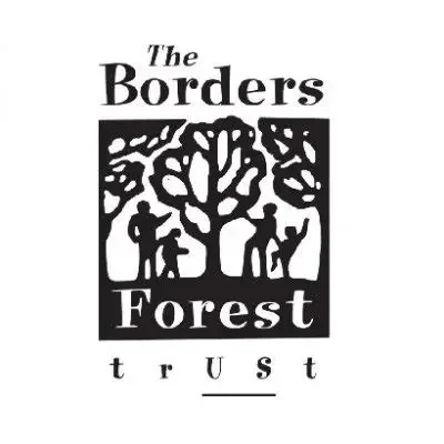 Logo for The Borders Forest Trust featuring a stylized tree with animals and a person, and the words 'The Borders Forest Trust'.