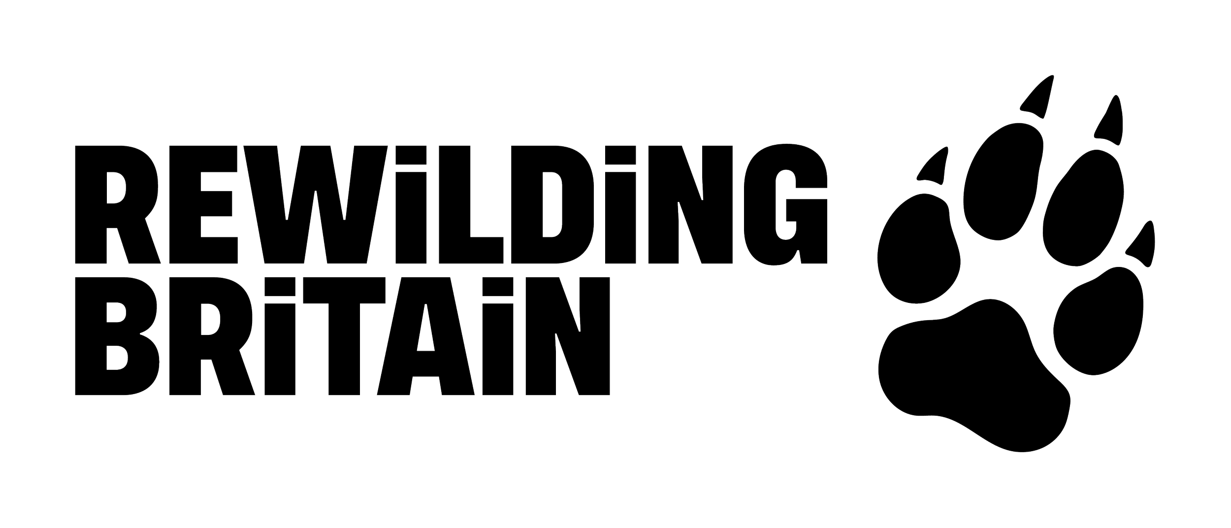 Outline of a bear paw print next to the text 'Rewilding Britain' in bold, capital letters.