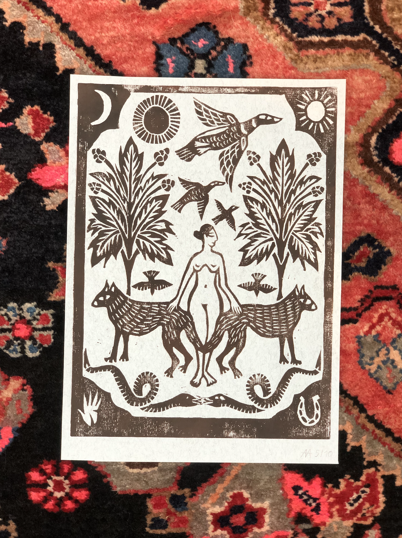 Linogravure "Les Loups" Adandtattoo