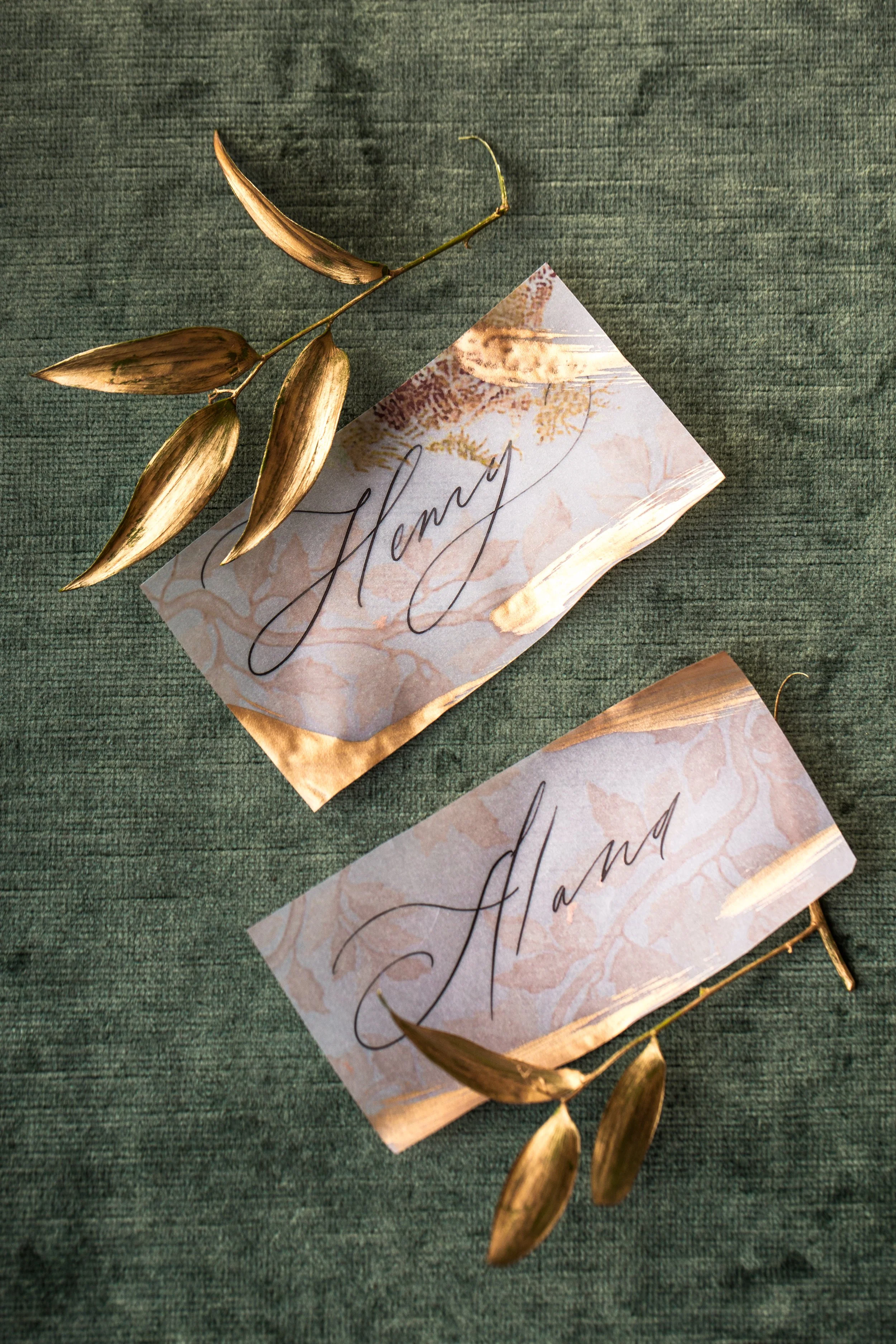 Vellum calligraphy placecards