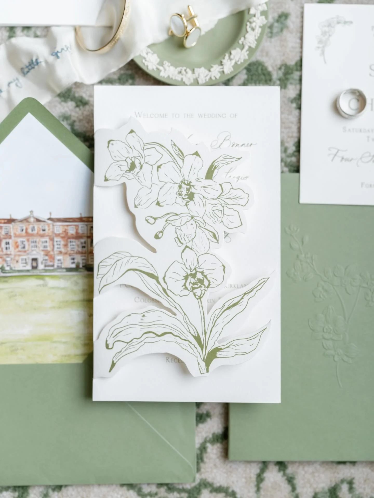 A joy to work with the glorious @georgia_matthewoliver on stationery for S&amp;Cs gorgeous wedding at the Four Seasons Hampshire. From save the dates through to invites and an incredible amount of day stationery we carefully weaved fresh greens, flor