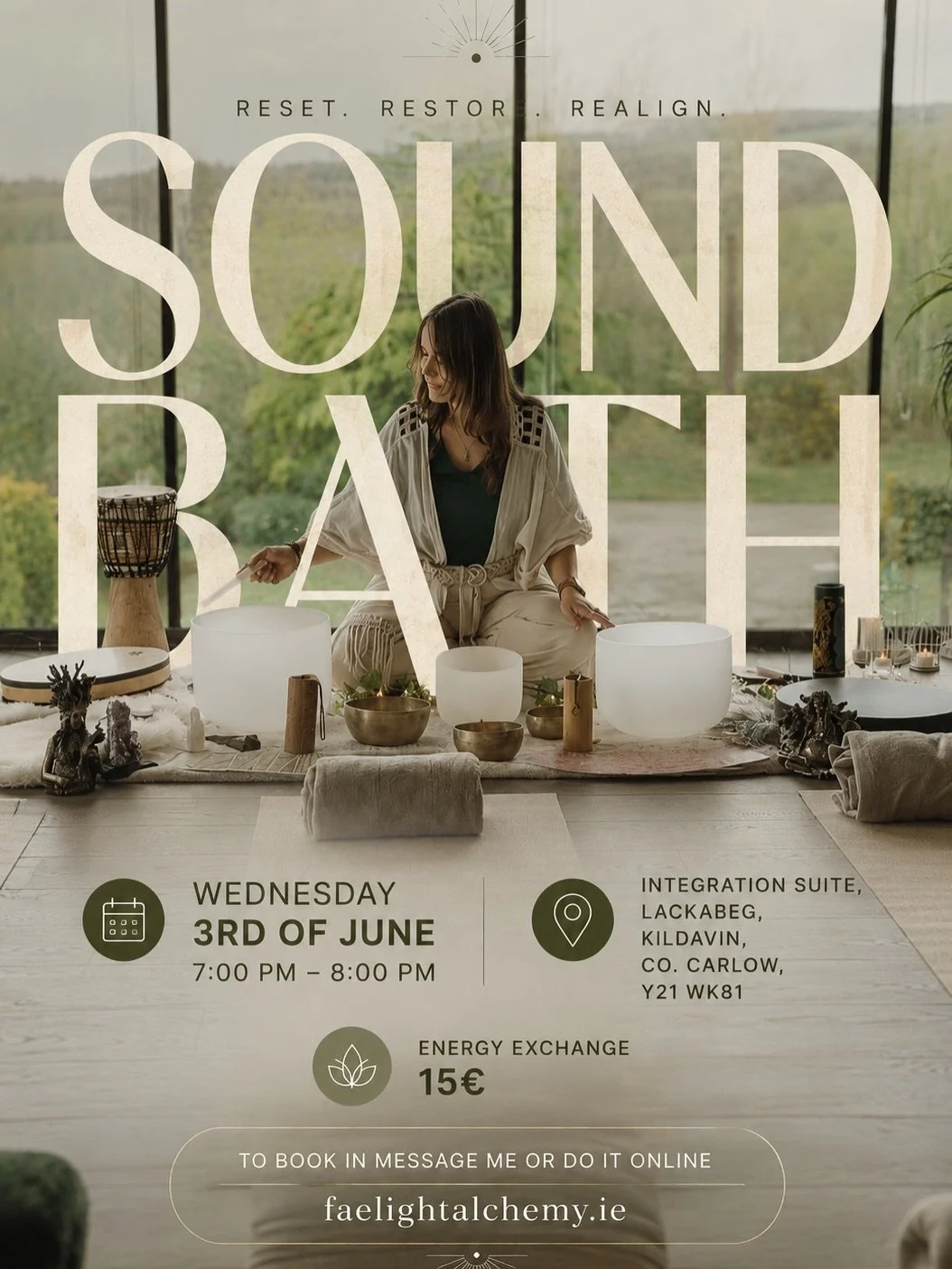 3rd of June ✨
Bringing my energy to Kildavin, Co. Carlow 🤍

Sending you all warm invitations to join this evening in most beautiful zen 🧘&zwj;♀️ space where I&rsquo;ll be guiding you through relaxing your body while sound bath is doing its magic ✨ 