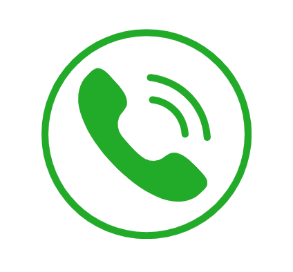 Green phone receiver icon inside a green circle on a black background.