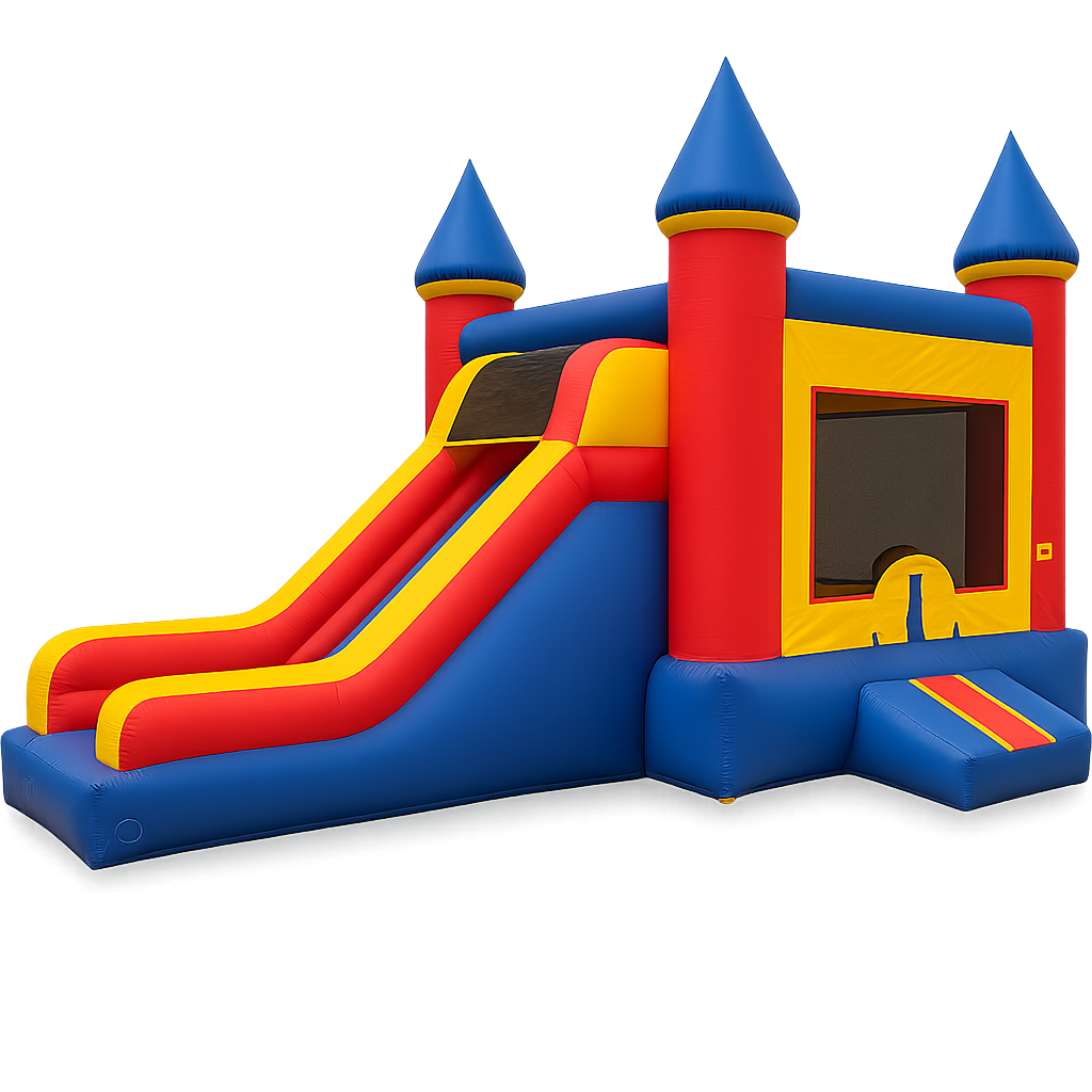 Red & Blue Castle with Slide (Optional Pool Attachment)