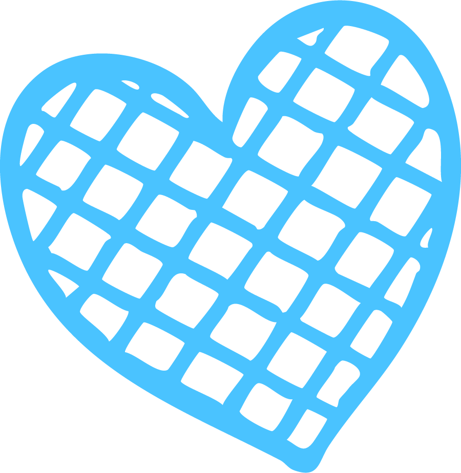 A blue heart-shaped grid pattern with square cutouts on a black background.