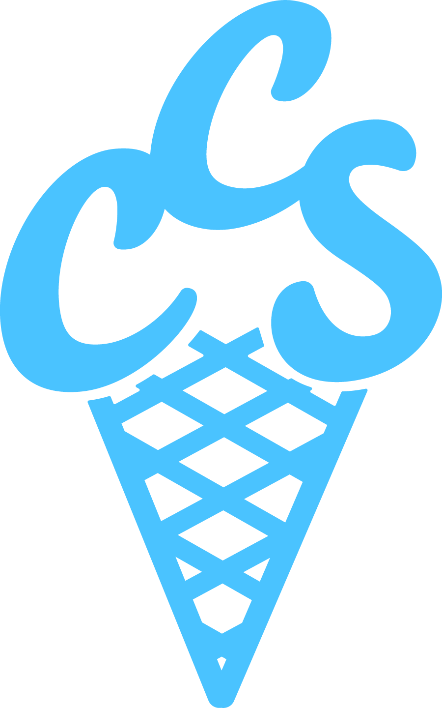 Blue illustrated logo of an ice cream cone with stylized 'C' and 'S' letters above it.