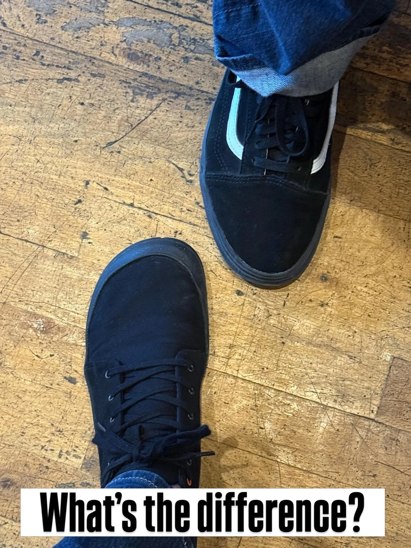 Wide toe box and foot-shaped shoe from @wildling.shoes and a classic @vans with a tapered toe box. Both are flat/zero drop- no cushion&hellip;.and depending on your style preference, foot shape and distance plan&hellip;both can work. But&hellip;..if 