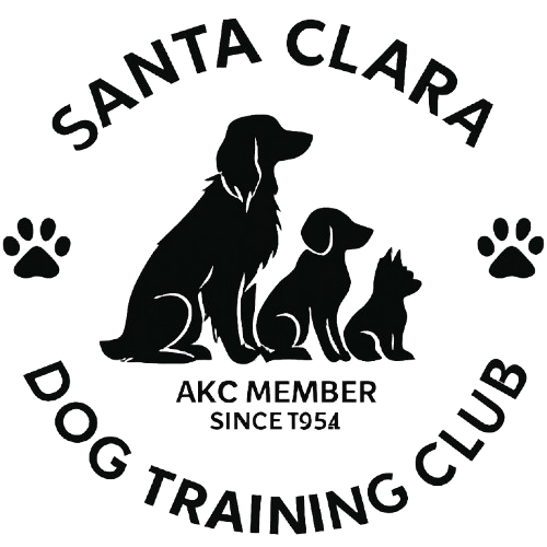 Logo of Santa Clara Dog Training Club with text that it is an AKC member since 1954.