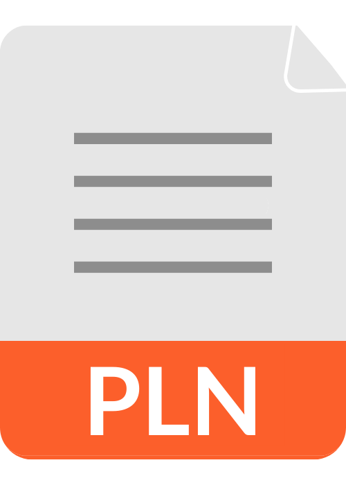 Icon of a document with a folded corner and the text 'PLN' at the bottom in orange, representing a Polish currency or billing document.