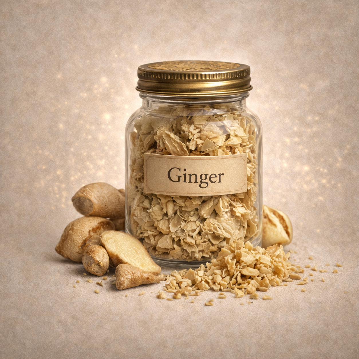 Premium Dried Ginger Root in Glass Jar