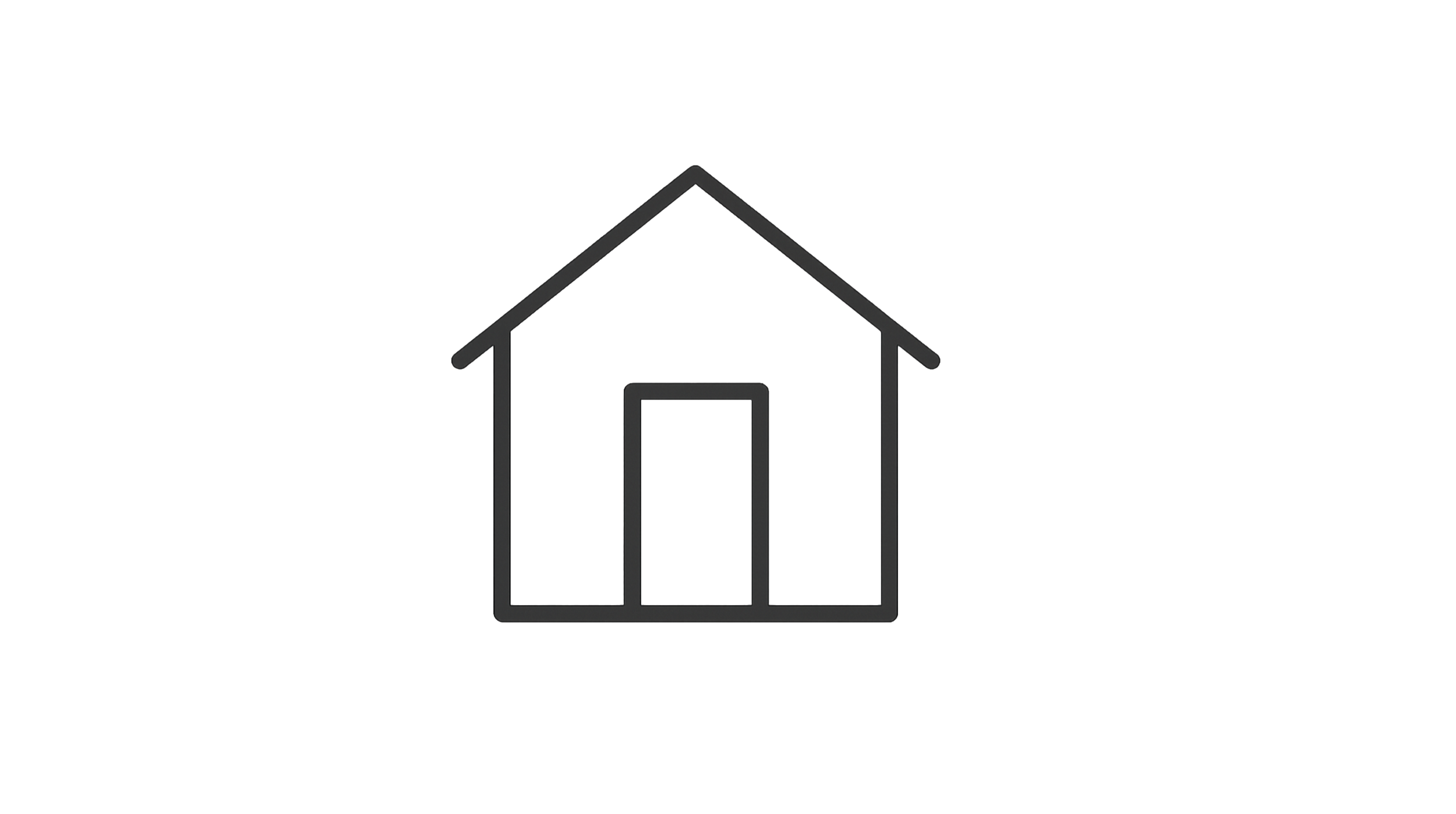 Simple outline of a house with a gabled roof and a rectangular door.
