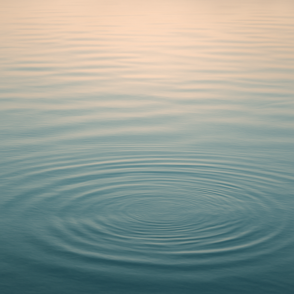 Calm ocean water with gentle ripples and a pinkish sunset reflection.