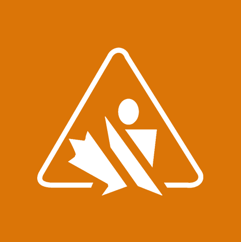 Safety warning sign with a fallen tree branch and slash over it inside a triangle.