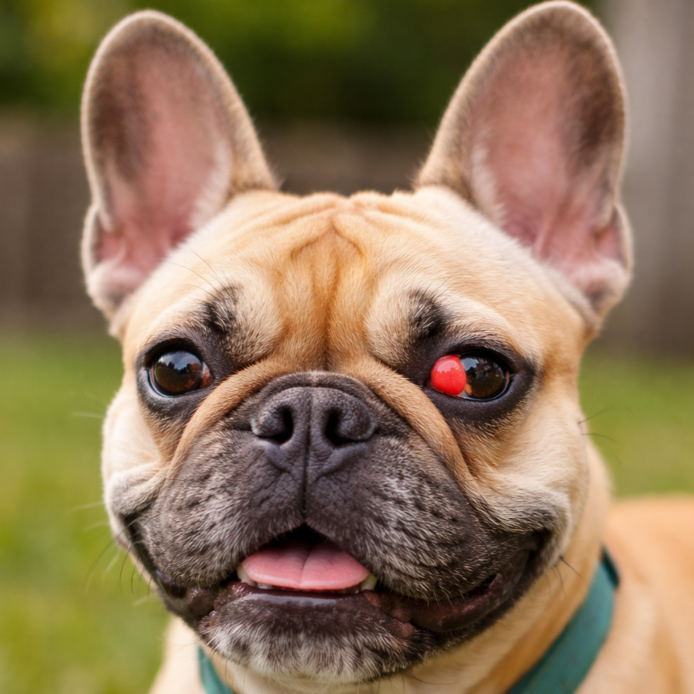 French Bulldog with cherry eye prolapsed nictitating membrane