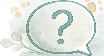 Speech bubble with a question mark inside, surrounded by abstract watercolor shapes and dots to show the confusion behind pet allergies and chronic skin disease causes.