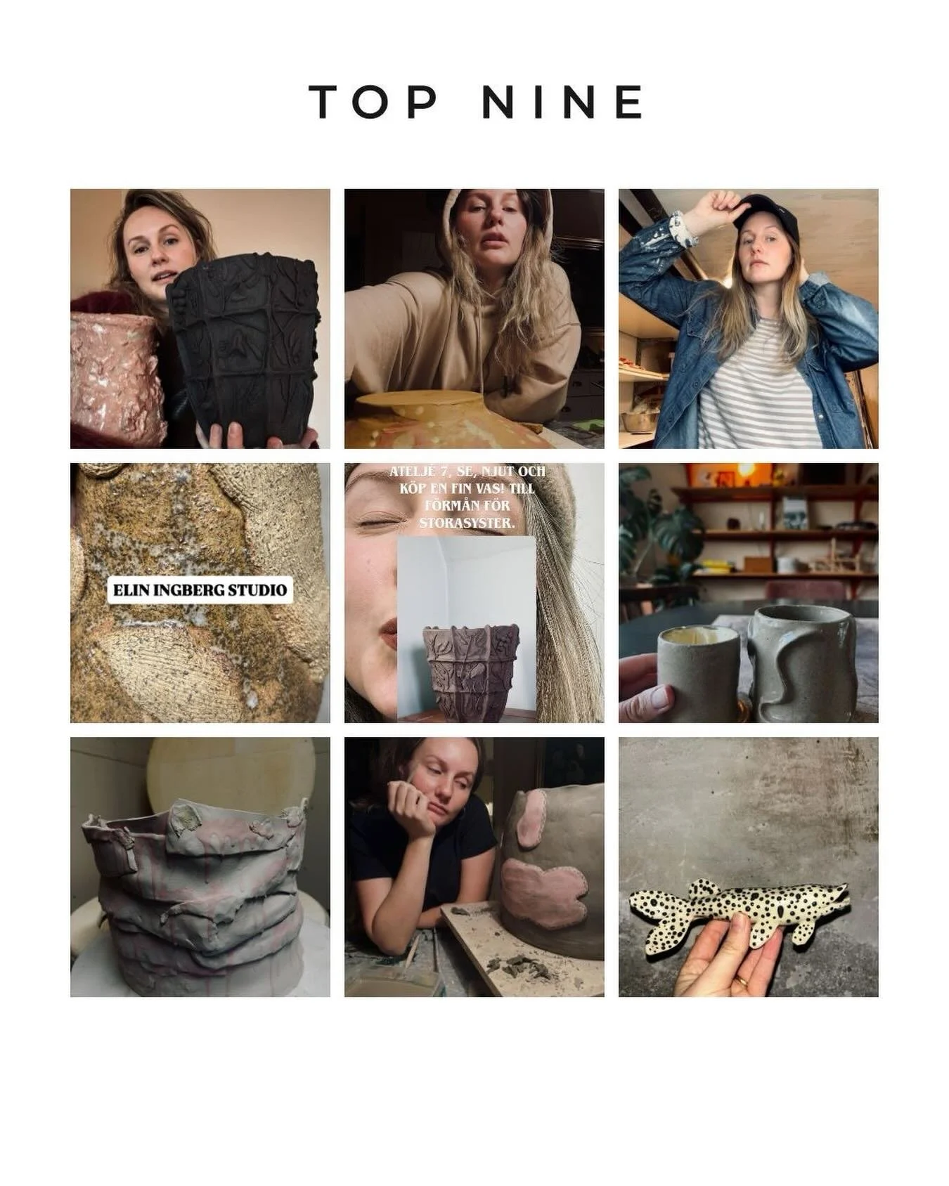 Min Top Nine f&aring;r sammanfatta &aring;ret. Tacksam att jag f&aring;r h&aring;lla p&aring; med detta och dela med mig av det p&aring; olika s&auml;tt, b&aring;de h&auml;r p&aring; IG, utst&auml;llningar, event och den nylanserade hemsidan. Tack f&