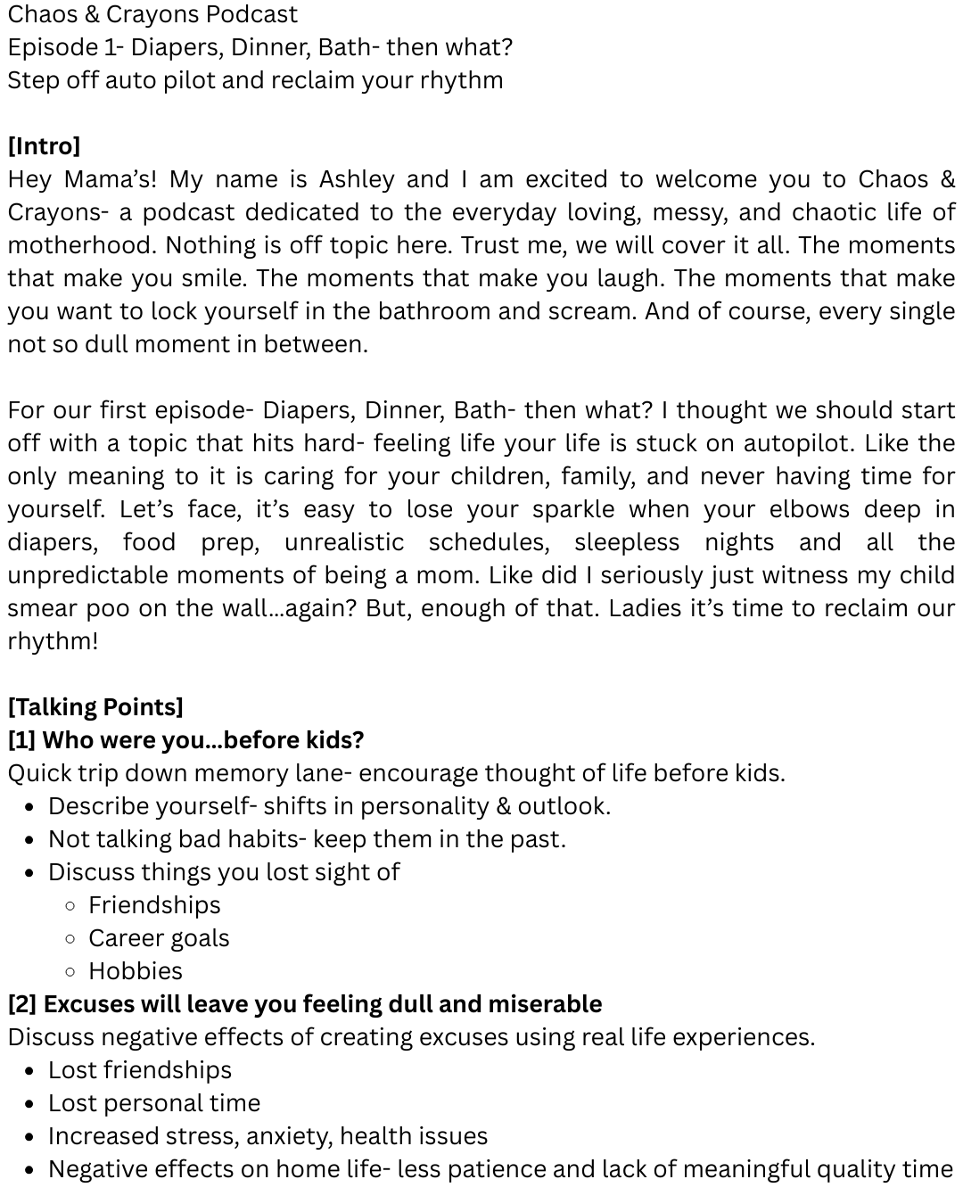 Chaos & Crayons Podcast Script (spec)