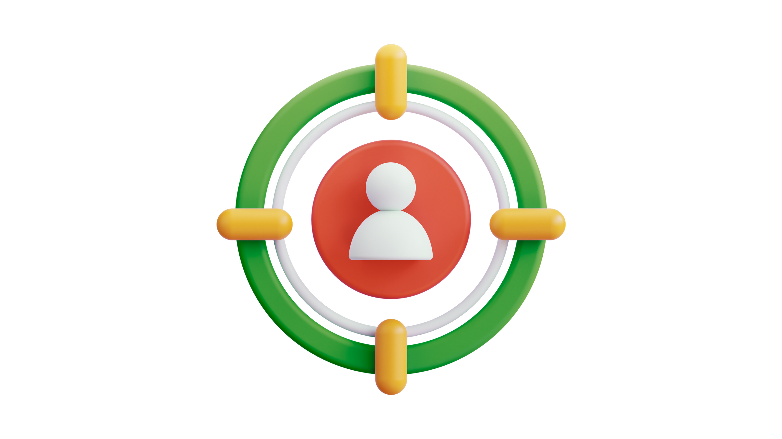 Icon of a person in a red circle at the center with overlapping concentric circles and crosshairs around it, representing targeting or focus on a user.