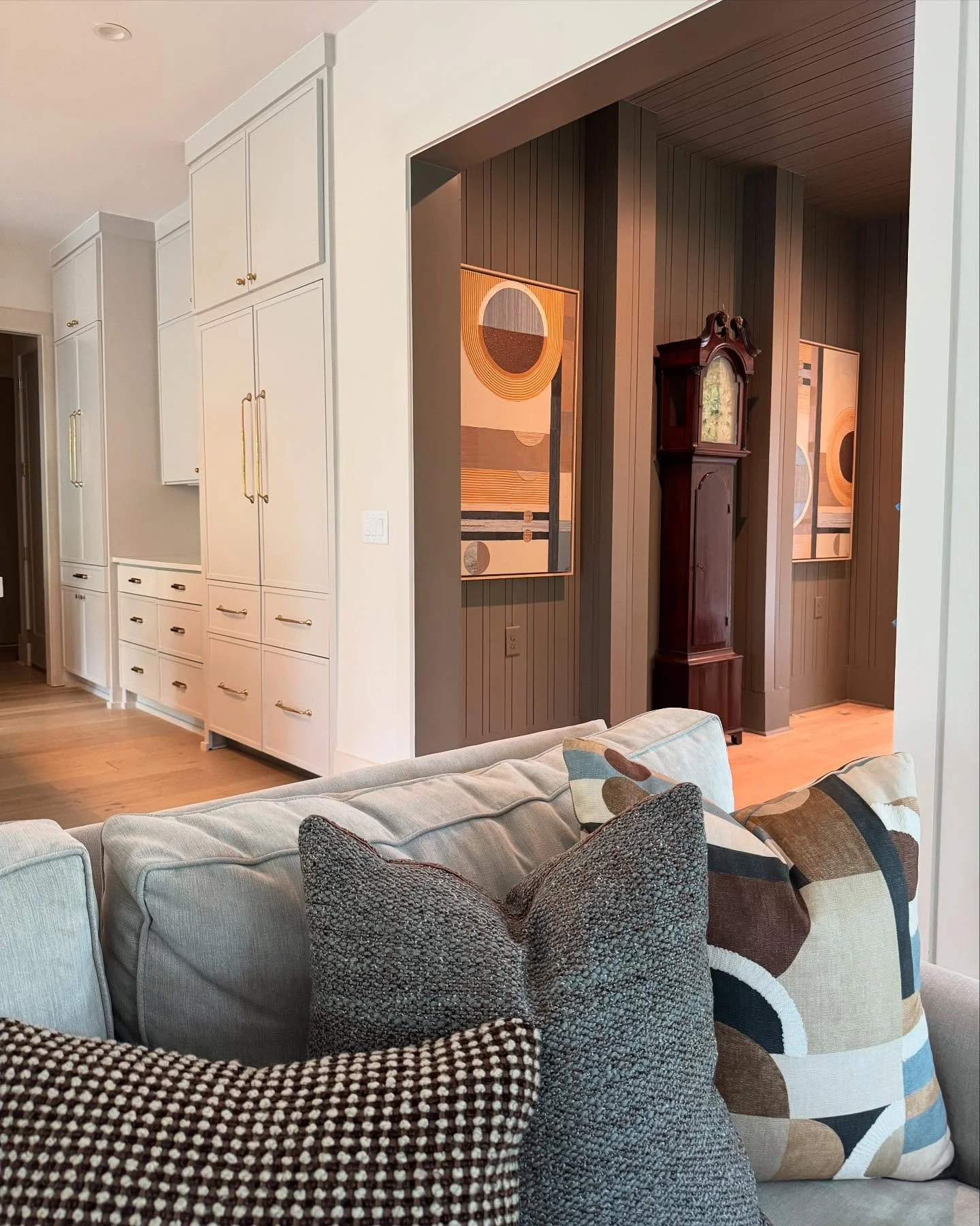 Commissioned artworks created for longtime friends &amp; clients❤️
The inspiration for these paintings began with the colors and patterns of the fabrics I selected for the nearby sofa. 
@casamance_official @romo_fabrics 
From there, my imagination to