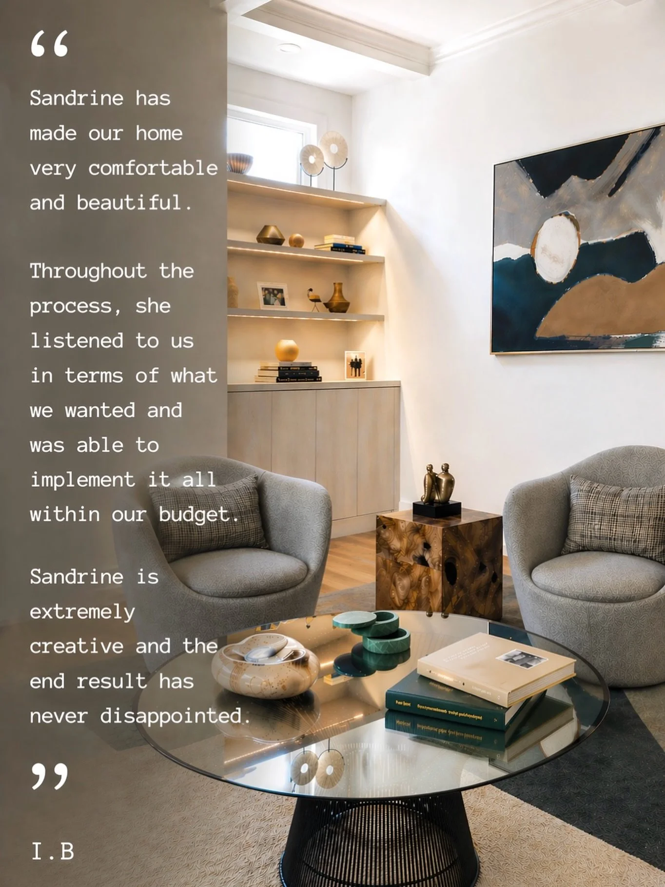 Always so meaningful to read these words from my clients.
Listening carefully and respecting each client&rsquo;s investment is at the heart of every project😊

#clienttestimonials #fullservicedesign #atlantainteriordesigner #moderndesigner #residenti