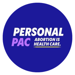 Personal Pac logo with the message 'Abortion is health care' in a blue and purple design.