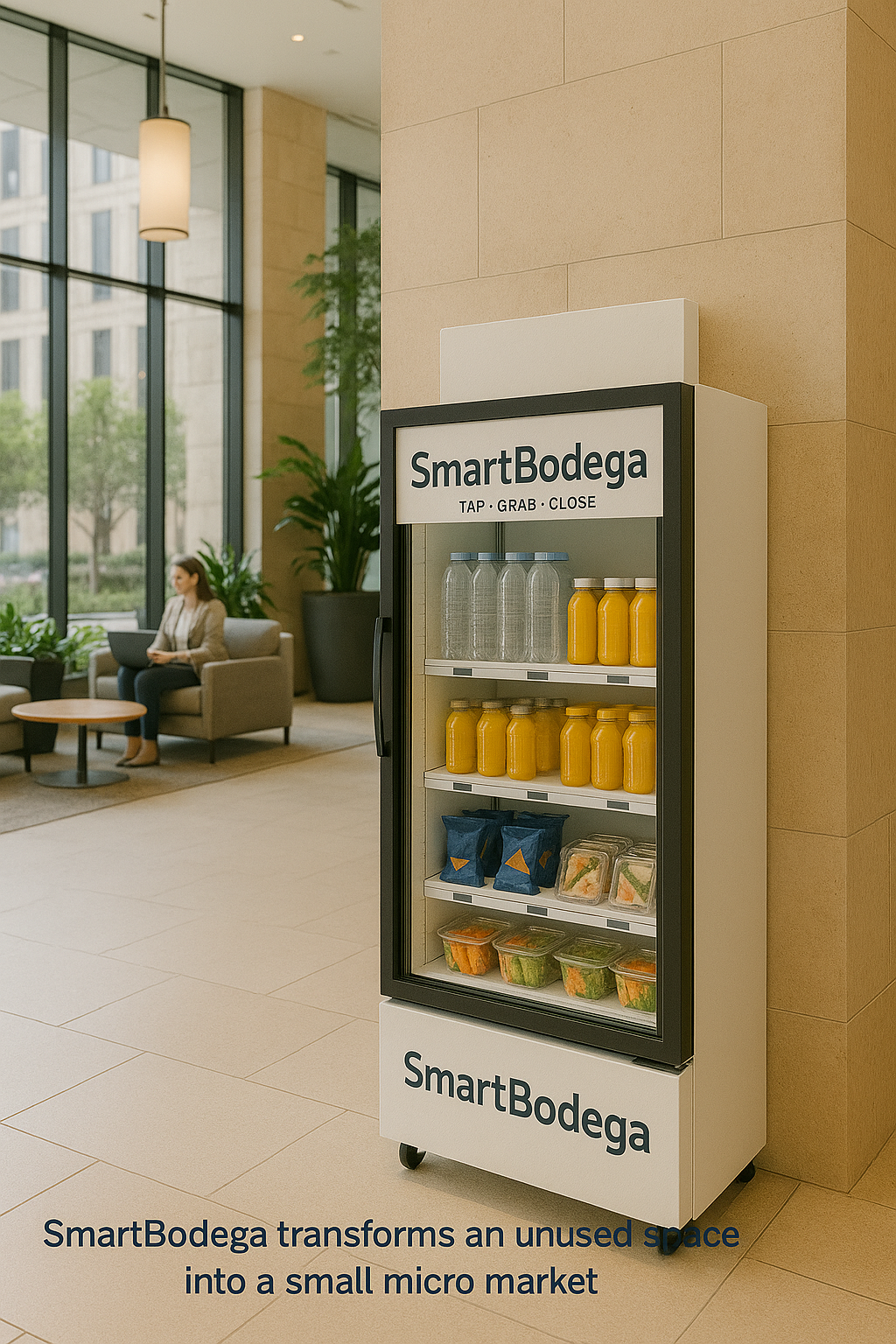 SmartBodega transorms an unused space intoa small micro market.